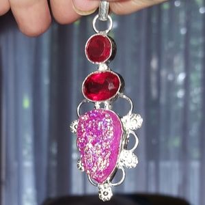 Pendant Titanium Druzy Red Garnet & Quartz 2+ in